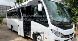 MARCOPOLO SENIOR RODOVIÁRIA MERCEDES LO 916 ANO 2023/2024 BAIXA KM 55MIL/26 LUGARES/ PORTA DPM ELEVADOR/ PREPARAÇÃO MONITORES SALÃO/ CABINE COM PORTA/ AR CONDICIONADO/ SANITÁRIO/ GELADEIRA/ USB NAS POLTRONAS – REF 1163